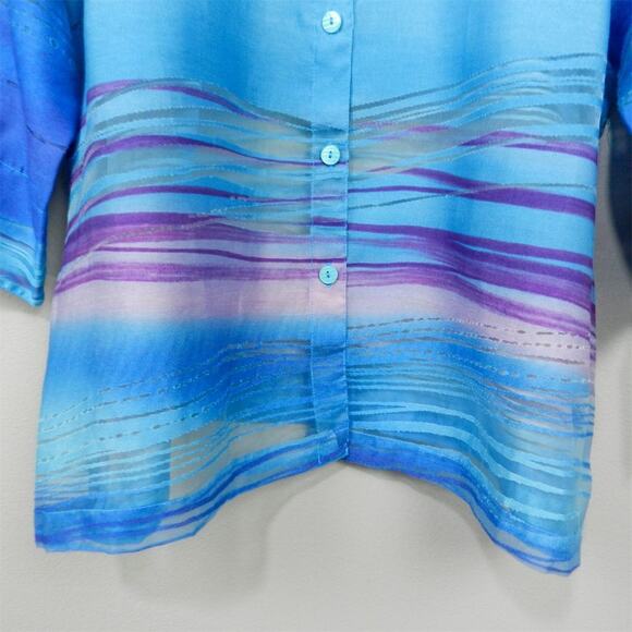 Erin London ELCC Sheer Burnout Striped Blouse Plus Size 1X Blue Multicolor Top - Picture 3 of 16